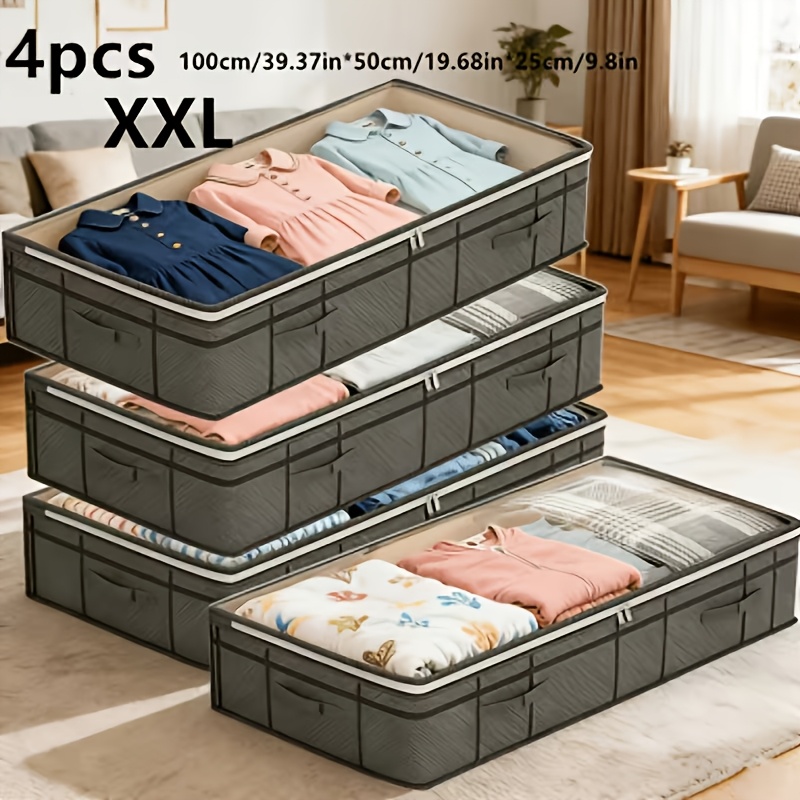 TEMU A Set Of 4 Large Storage Bags, Made Of New Non-woven Fabric, With Transparent Windows For Storing Clothes. High-quality Storage Boxes With Lids