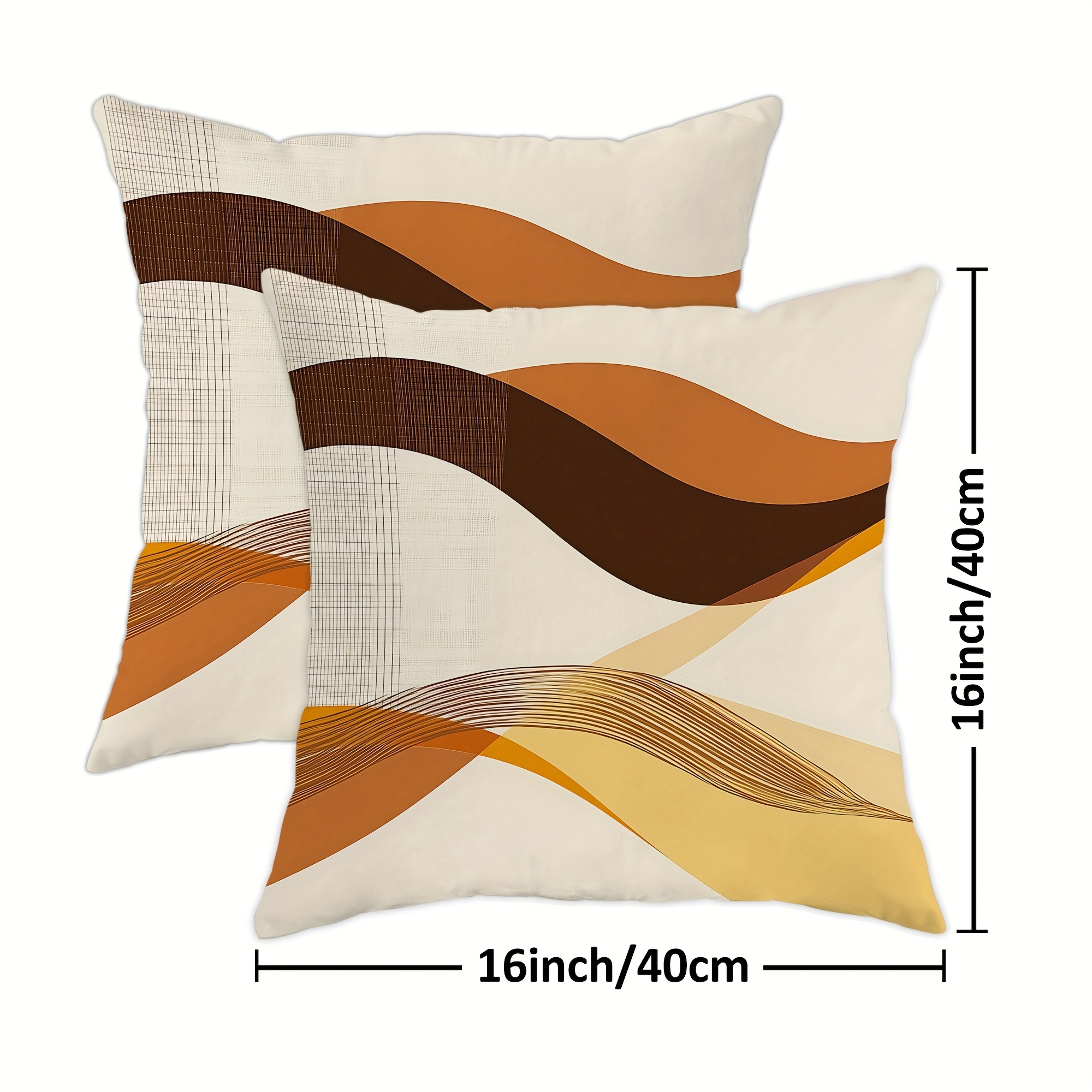 TEMU 2 housses de coussin, décoration d'intérieur, design à rayures et de couleur orange, marron et jaune avec quadrillés et ondulés. Housses douces