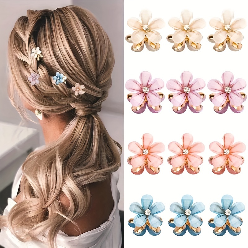 

12pcs Opal Flower Hair Clips - Small Claw Clips For Women And - Perfect For Side And Broken Hair - Stylish Hair Accessories
