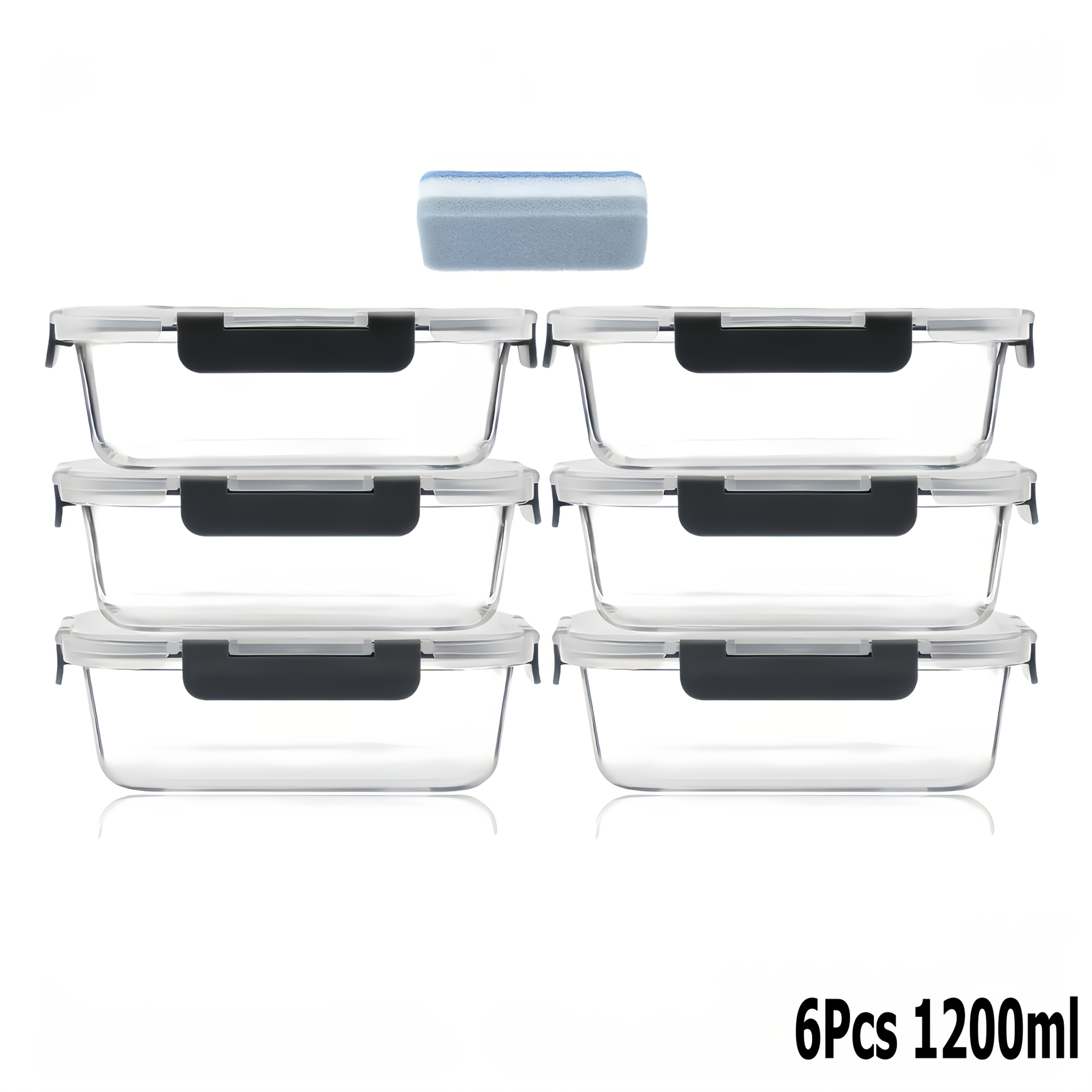 Image of 4/6pcs 520/1200ml Glass Food Storage Containers With Snap Lock Lids, Glass Meal Prep Container Set, Airtight Lunch Boxes, Suitable For Microwave, Oven, Freezer & Dishwasher
