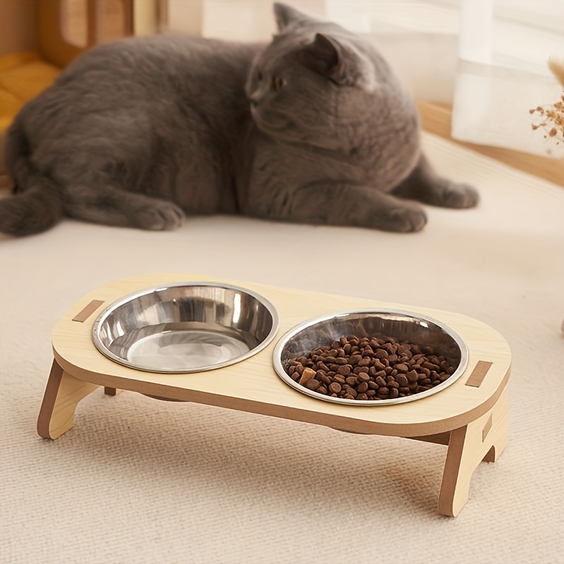 

1set Whiskerwonders Cat Feeding Steel , Elevated Wooden Stand For , For And , No Battery Needed