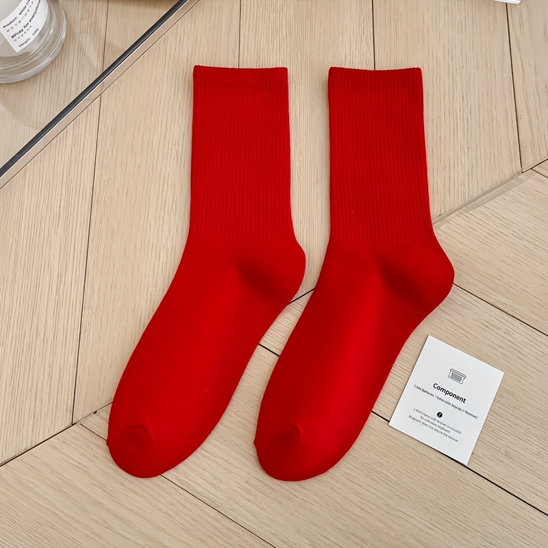 Image of Women's Mid-calf Socks, Macaron Candy Color Versatile Mid-calf Socks, Solid Korean Style Sports Socks, Dance Yoga Running Sweat-absorbing Thin Athletic Socks