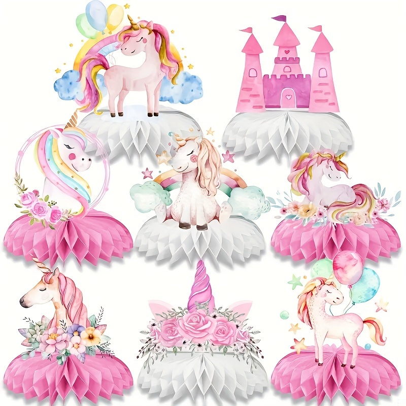 

8pcs, Cute Unicorn Honeycomb Decoration, Tabletop Theme Decoration, Birthday Party Honeycomb Decoration