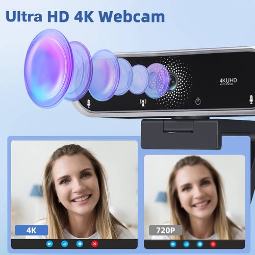 webcam ultra hd 4k pour pc portable et bureau avec trépied, pdaf automatique, microphones à réduction de bruit intégrés, correction automatique declairage, usb avec cache confidentialité pour streaming en direct & vidéoconférence