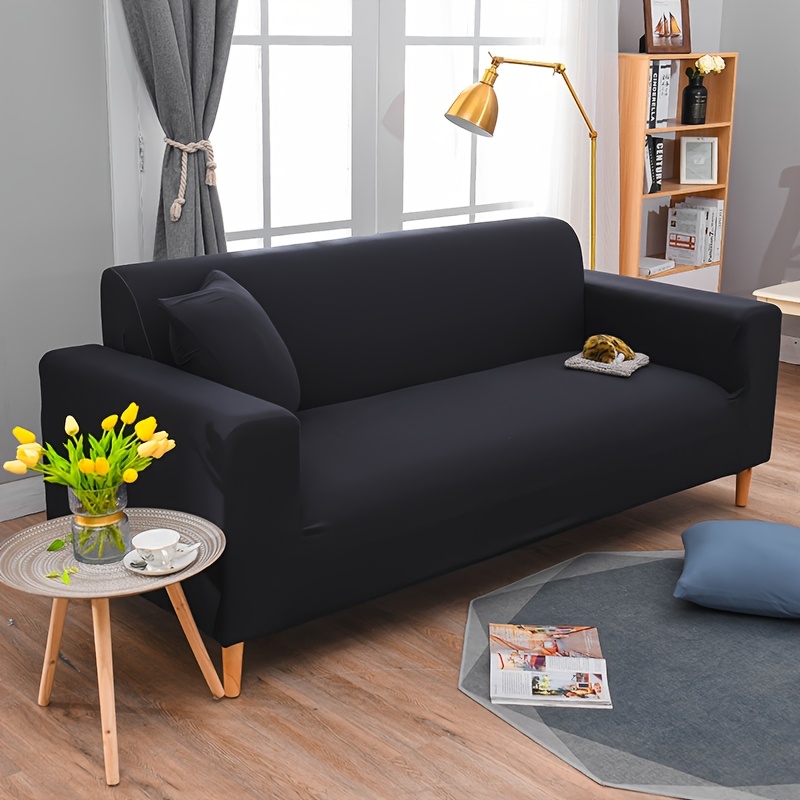 1pc Fiber Fabric Solid Color Sofa Cover With Anti-slip Fixing Rod
