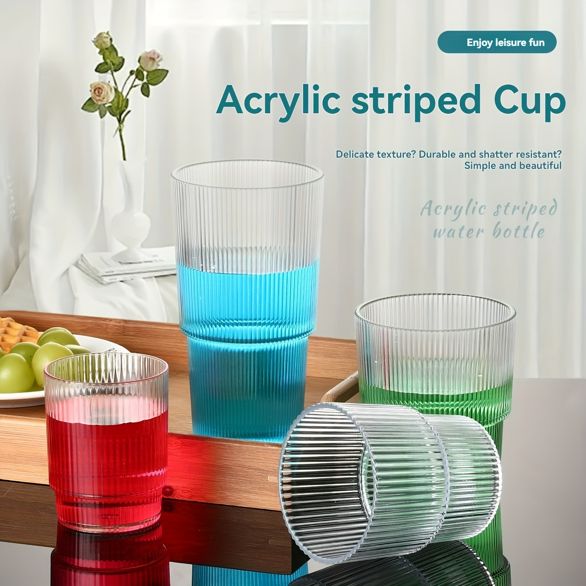 Set of 4 Acrylic Drinking Glasses, 12.34oz *-Resistant Water Tumblers,  Stackable Reusable Plastic Cups for Juice, Iced Coffee, Lemonade,,  Dishwasher Safe, Insulated, Multipurpose