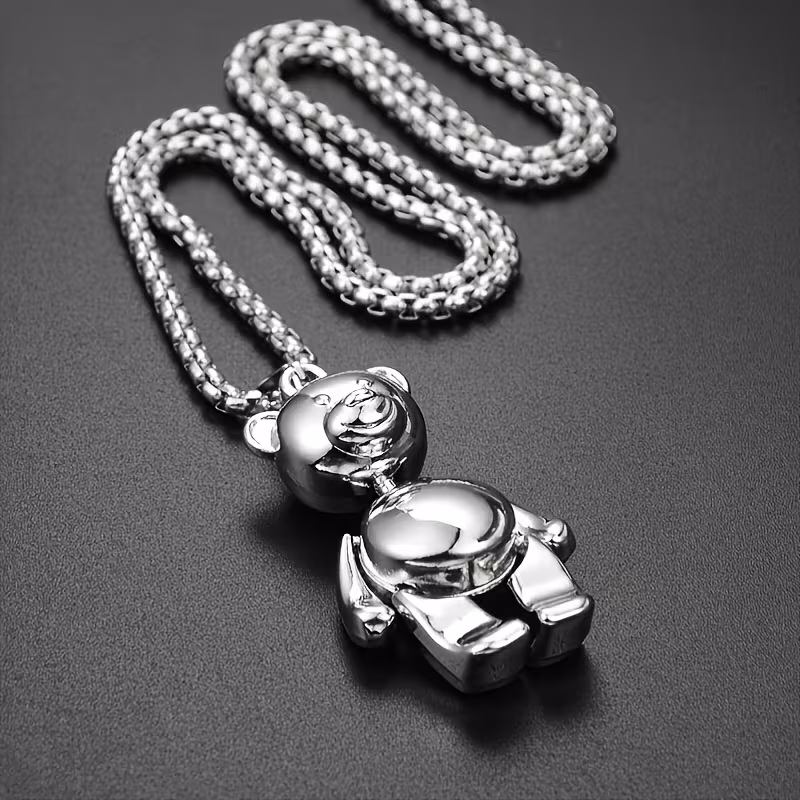 new cute bear pendant necklace stainless steel 70cm long chain suitable for women and mens daily wear classic pendant little bear movable design suitable for daily holiday gifts for her Product details 7