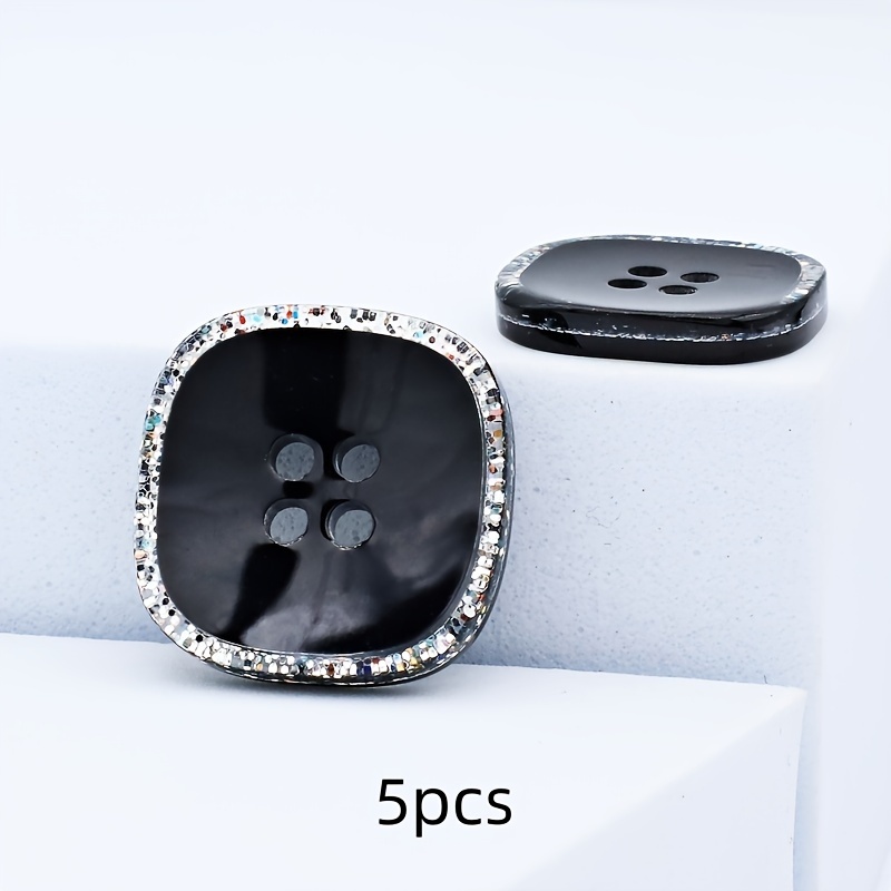 5pcs 13/19/22.5mm High-end Black Resin Buttons High-end Design Elegant Sequined Buttons Cardigan Sweater Coat Buttons