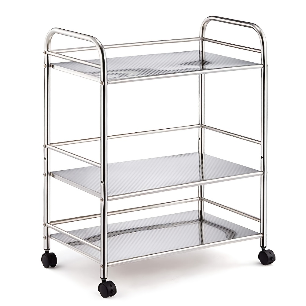 Relaxdays 3-tier Metal Serving Cart, Rolling Kitchen Utility Trolley With Raised Side Rails & Ergonomic Handles, Storage Cart For Kitchen Dining Living Room