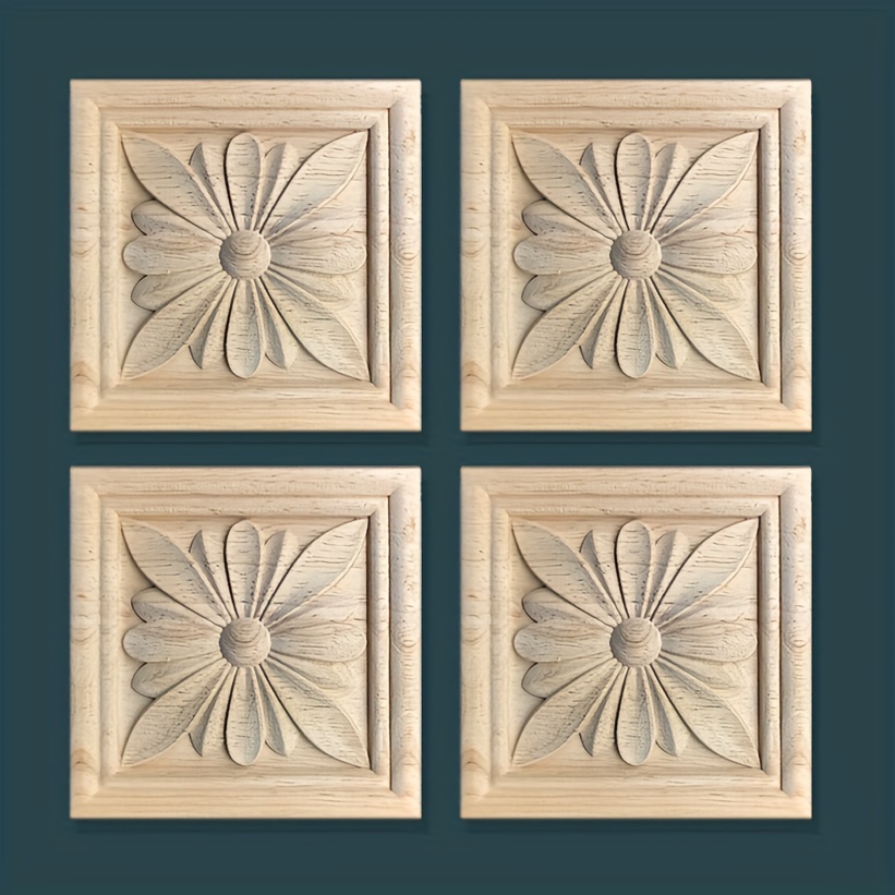 4pcs solid wood carved square decal hardwood rubber wood three dimensional lattice pattern unpainted decorative furniture wardrobe door multiple sizes   6cm2 36in 8cm3 15in 10cm 0