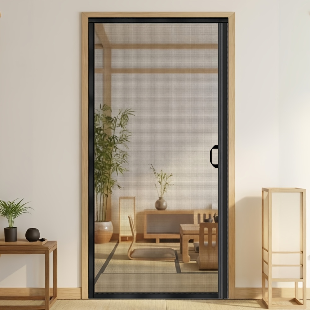 1 puerta de malla magnética negra, puerta de malla autosellante, instalación   cara,   lateral invisible, puerta de malla   con protección contra insectos sin manos, amigable para mascotas y niños, repelente de mosquitos ventilado