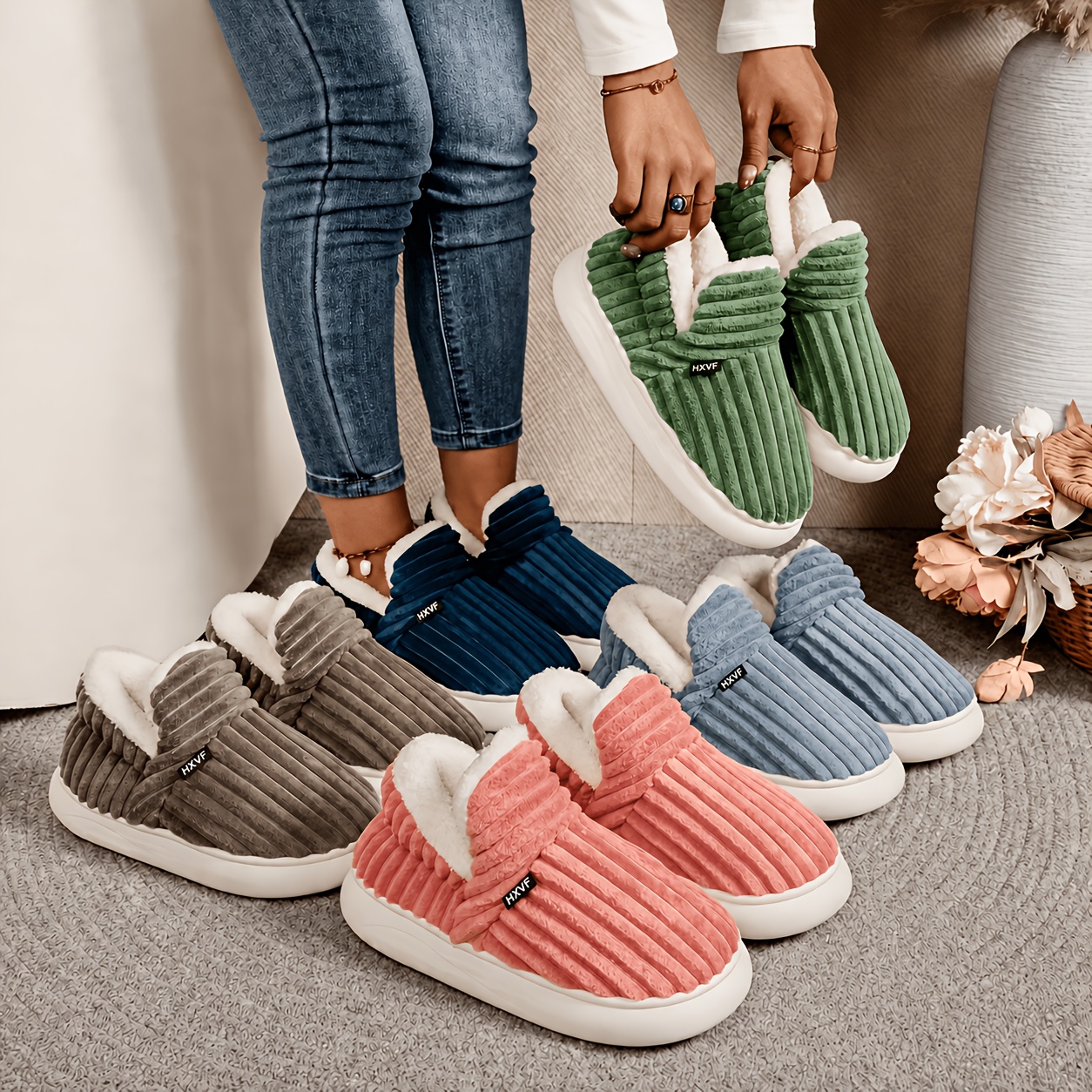 womens winter warm insulated indoor outdoor house shoes thick plush sole cozy fleece lining   sole durable fabric   season   for home office shopping stylish casual shoes   hand   women shoes