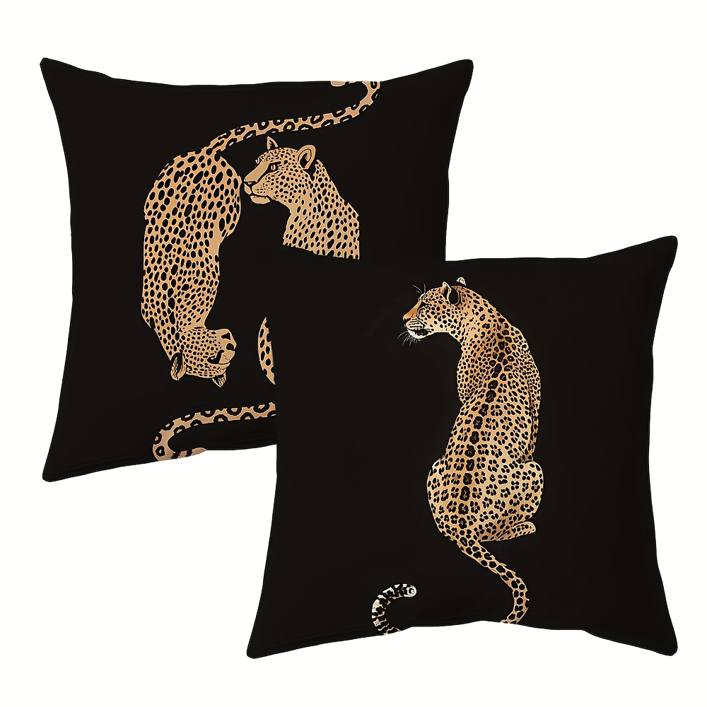TEMU Lot de 2 housses de coussin décoratives en peluche courte à imprimé léopard - Motif animalier minimaliste, housses de coussin pour canapé