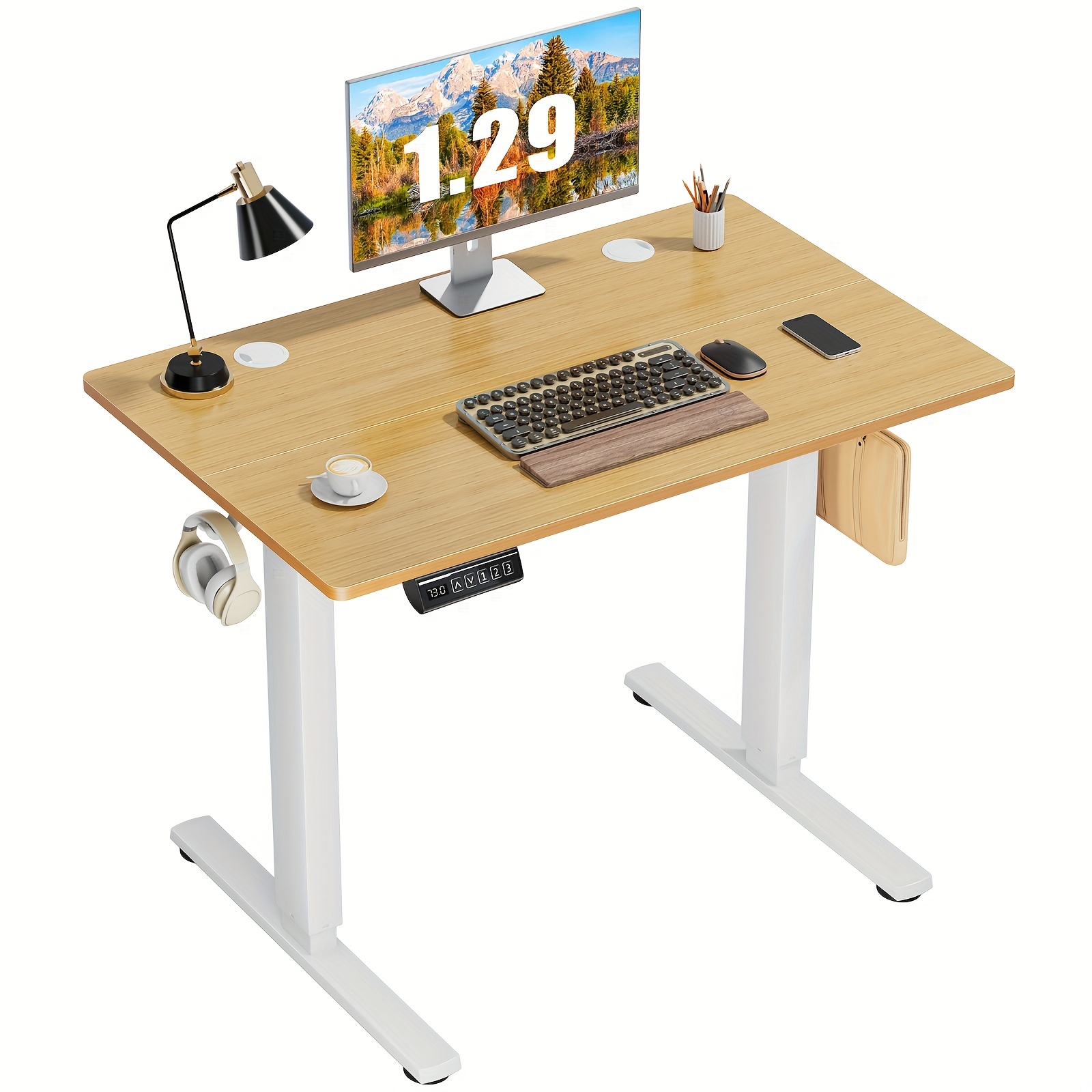 

Standing Desk, Adjustable Height Electric Sit Stand Up Down Computer Table, 40x24 Inch Ergonomic Rising Desks For Work Office Home, Modern Lift Motorized Gaming Desktop Workstation, Natural