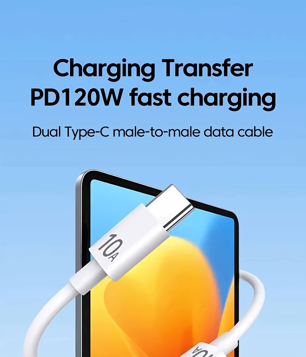 120W 10A Dual C-Type Fast Charging Cable, Suitable for iPhone 15 16 Pro MAX, S23, Xiaomi, Huawei POCO Quick Charging USB C Cable 3m/9.84ft