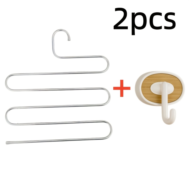 TEMU 2pcs Set Includes 1 Oval Hook And A Five-tier Stainless Steel Pant Hanger. Designed For Hanging Pants, Towels, Jeans, And Types Of Clothing, A