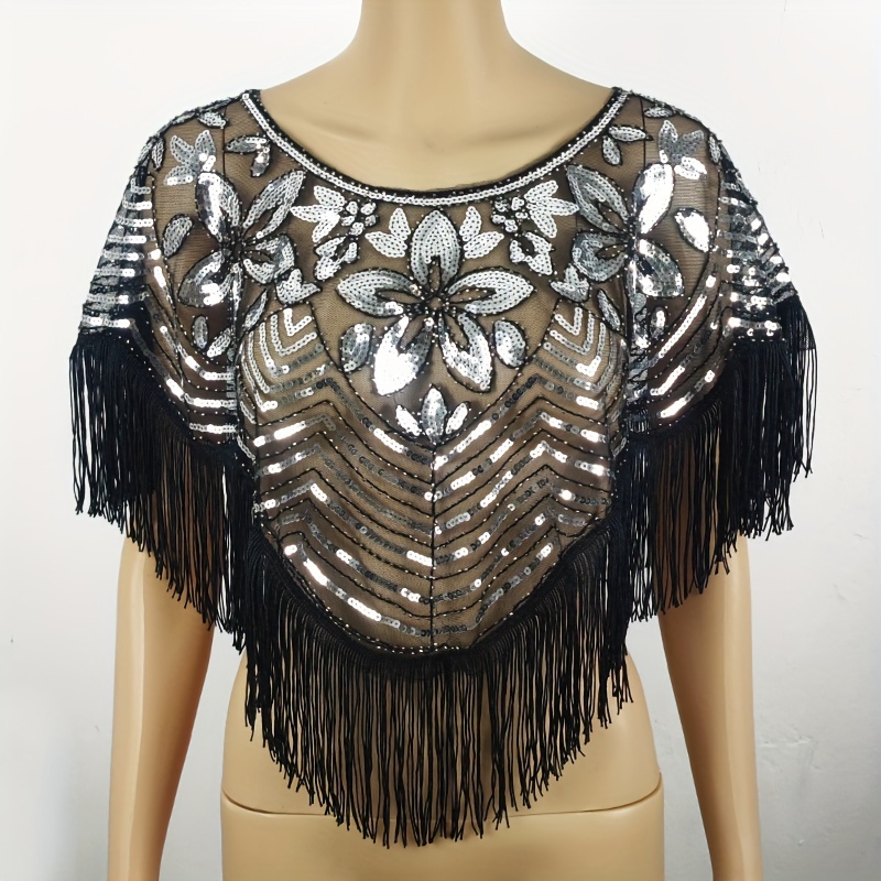 womens vintage sequin lace shawl wrap floral embroidery - Temu Ghana