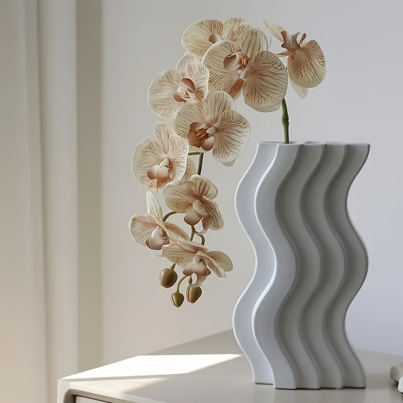 TEMU 1pc, High-end Champagne Artificial Orchid Stem, Plastic Orchid For Desktop Decoration, Realistic 3d Printed Simulated Flowers, Suitable For