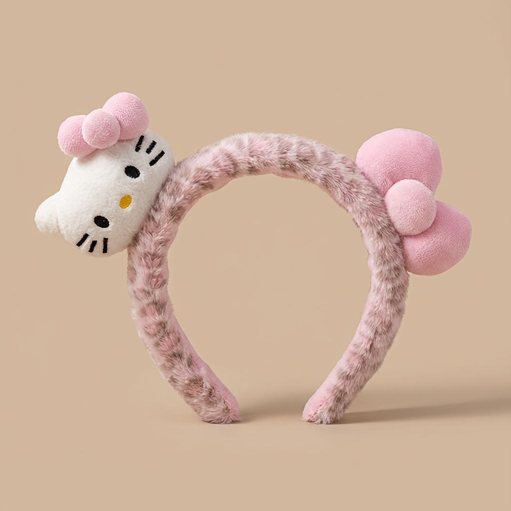 E-shop 1/2 Stk. Sanrio niedliches Cartoon-Design Plüsch-Stirnband mit Leopardenmuster, hochwertiges, niedliches, dick gepolstertes Haargummi zum