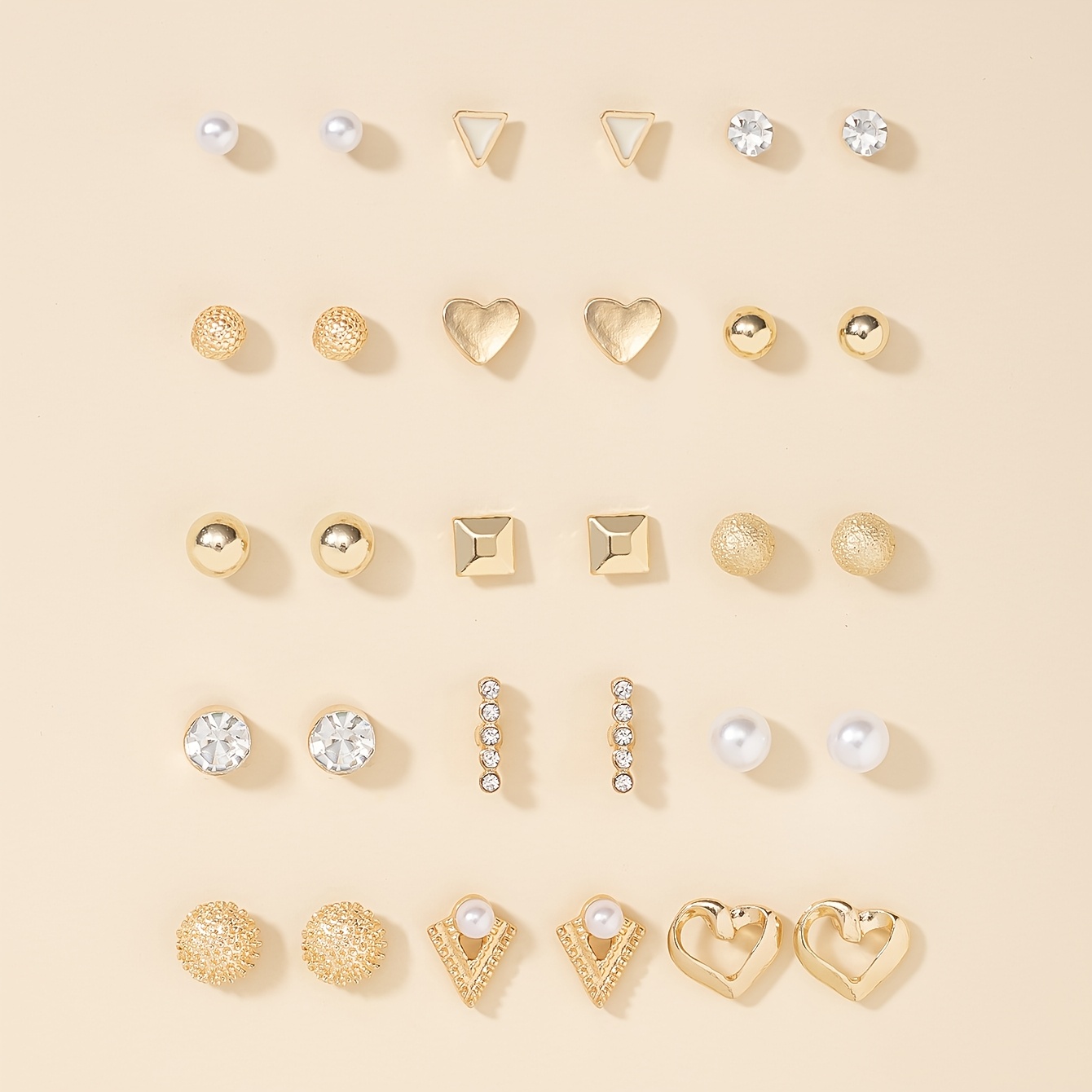 Image of 15 Pairs Of Fashion Bow And Heart Stud Earrings Set For Women, Multi-piece Set For Daily Wear, Jewelry Holiday Gift