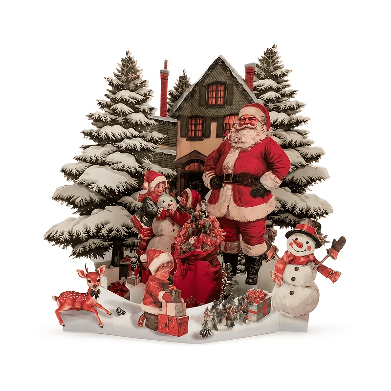 Image of 3d Pop-up Christmas Card With Envelope, Featuring Exquisite Santa Claus And Gifts, Suitable For Christmas, New Year, And Winter, An Elegant Greeting Card With Surprise Decorations And Ornaments