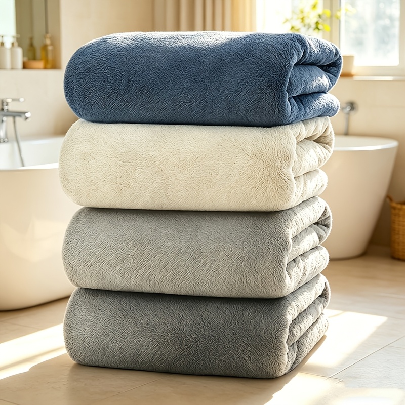 TEMU 4pcs Luxury Spa-grade Thickened Microfiber Bath Towel Set - 27"x55" Suitable For Home, Hotel, Gym & Spa Use, Super Soft, Highly Absorbent &