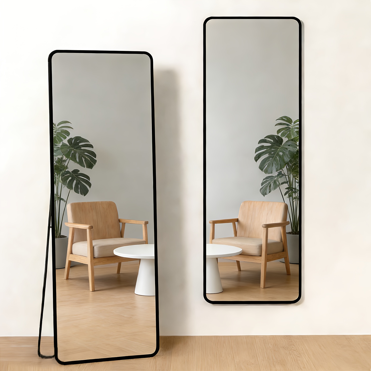 TEMU Pleine Longueur avec Support - de Sol Adapté pour Chambre, Dressing - Verre Trempé Incassable & Cadre en Aluminium, Réglable /Penché/Montable au