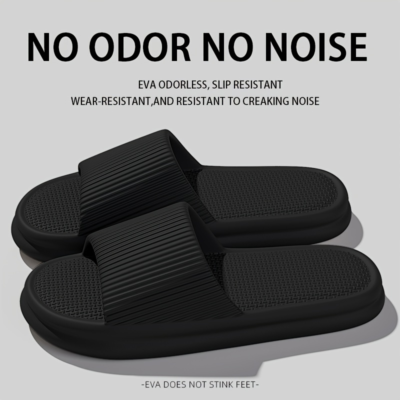 Black Plus Size Slippers, Solid -toe Indoor Home Bathroom Shower