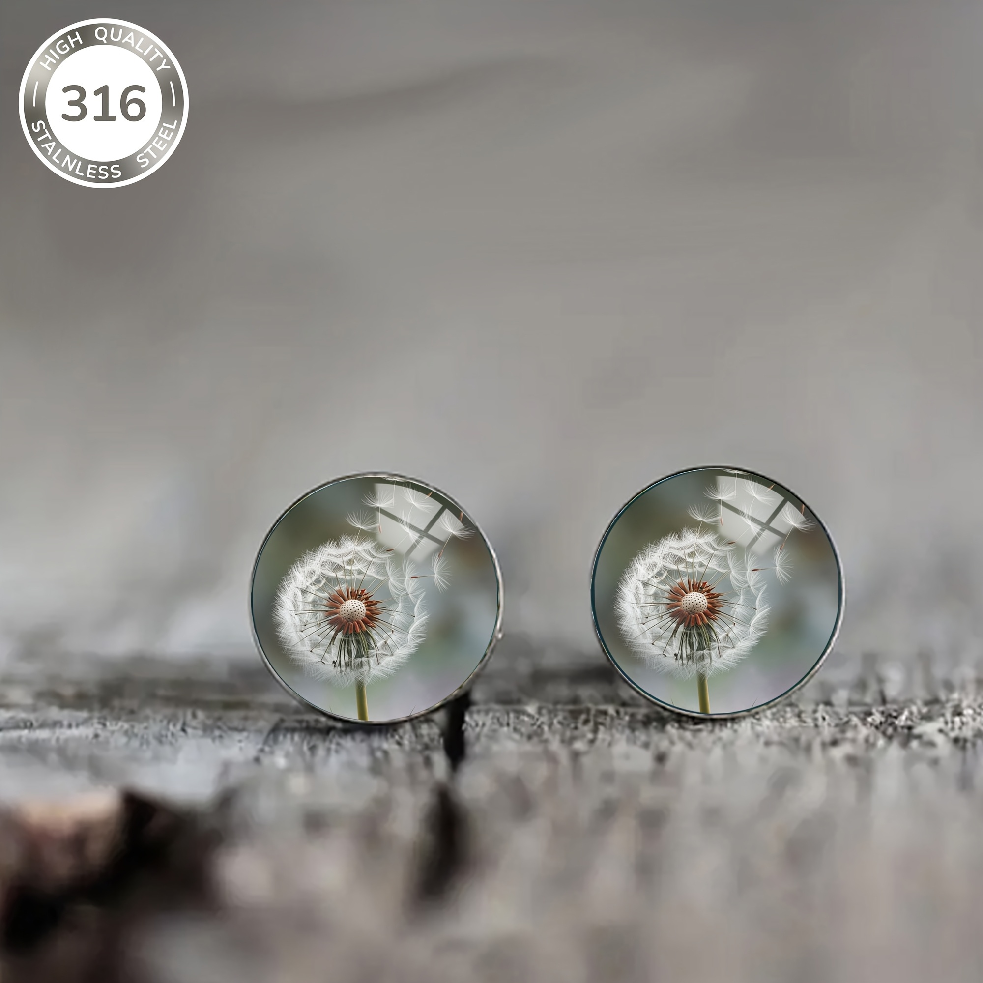 E-shop 1 Paar Ohrstecker aus 316 Edelstahl mit Löwenzahnmuster, natürlicher und eleganter Stil, für Damen und Herren, für , Party, Urlaubsgeschenke
