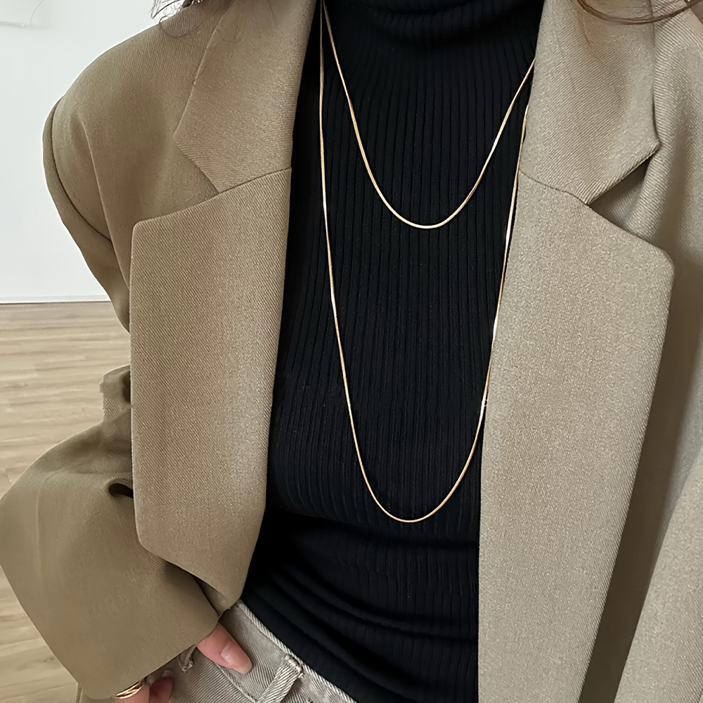 TEMU Elegant And Versatile Double-layer Long Snake Bone Luxury Sweater Chain
