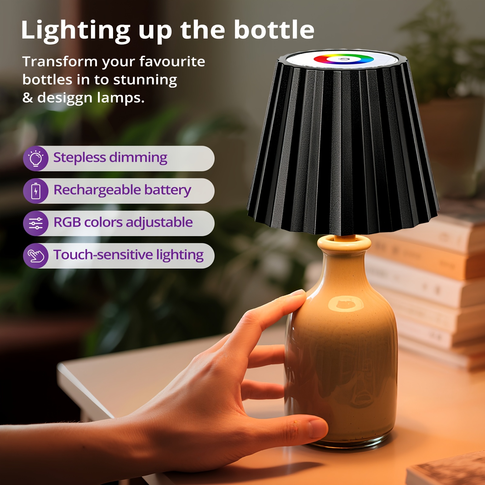 LED Wireless Bottle Light with RGB Mode and Stepless Dimming