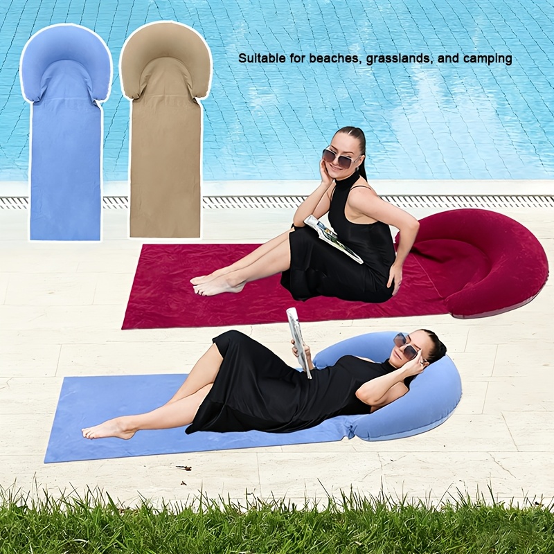 1pc beach mat with inflatable headrest outdoor mat sand proof suitable for outdoor camping and picnics picnic mat single person sleeping pad foldable portable moisture proof mat sunbathing mat