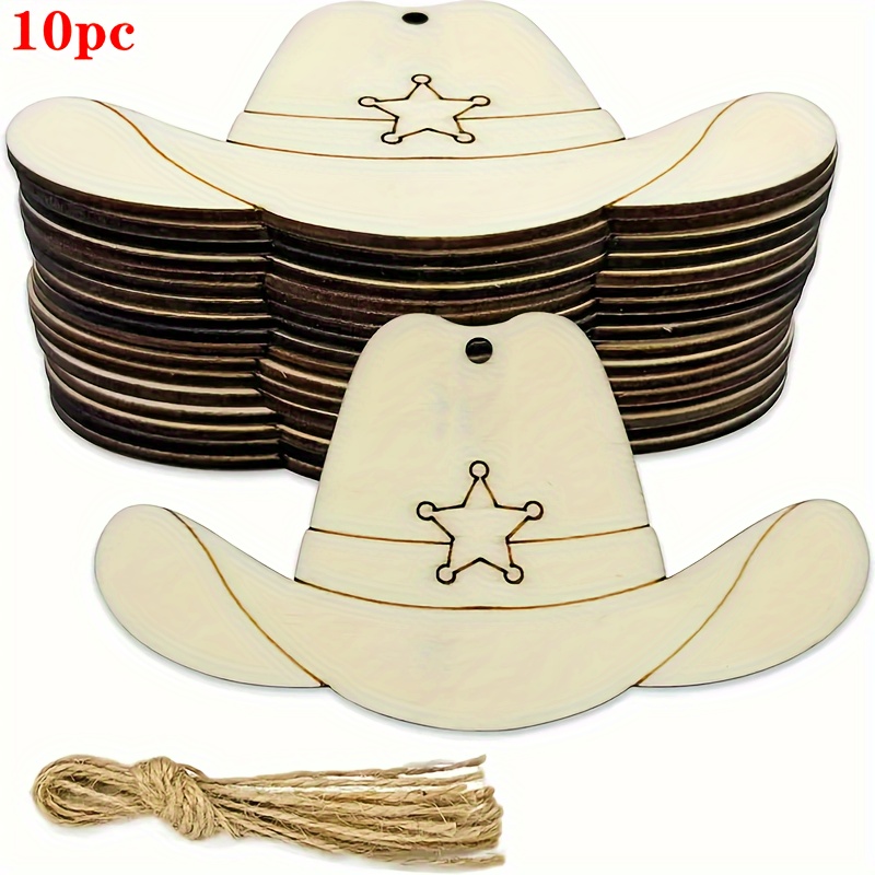 

10-pack Wooden Cowboy Hat Cutouts, Diy Craft Painting Ornaments, 0.25 Inch Lightweight Wood, 3.9x2.4 Inch, For Festival, Wedding, Home Party, Birthday Decorations