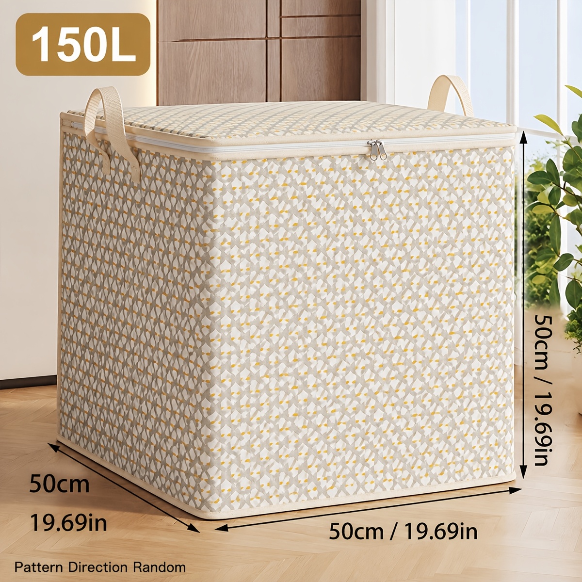 TEMU Moving Bag With Lid And Reinforced Handles, Foldable Large-capacity Laundry Storage Bag, Suitable For Clothes, Pillows, Bed Sheets - Rectangular