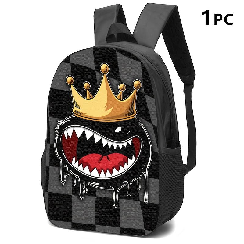 TEMU borsa a tracolla e pochette da 1 pz/2 pz/3 pz con sfondo a e grigio, con una minacciosa testa di mostro coronato a bocca che gocciola liquido ,
