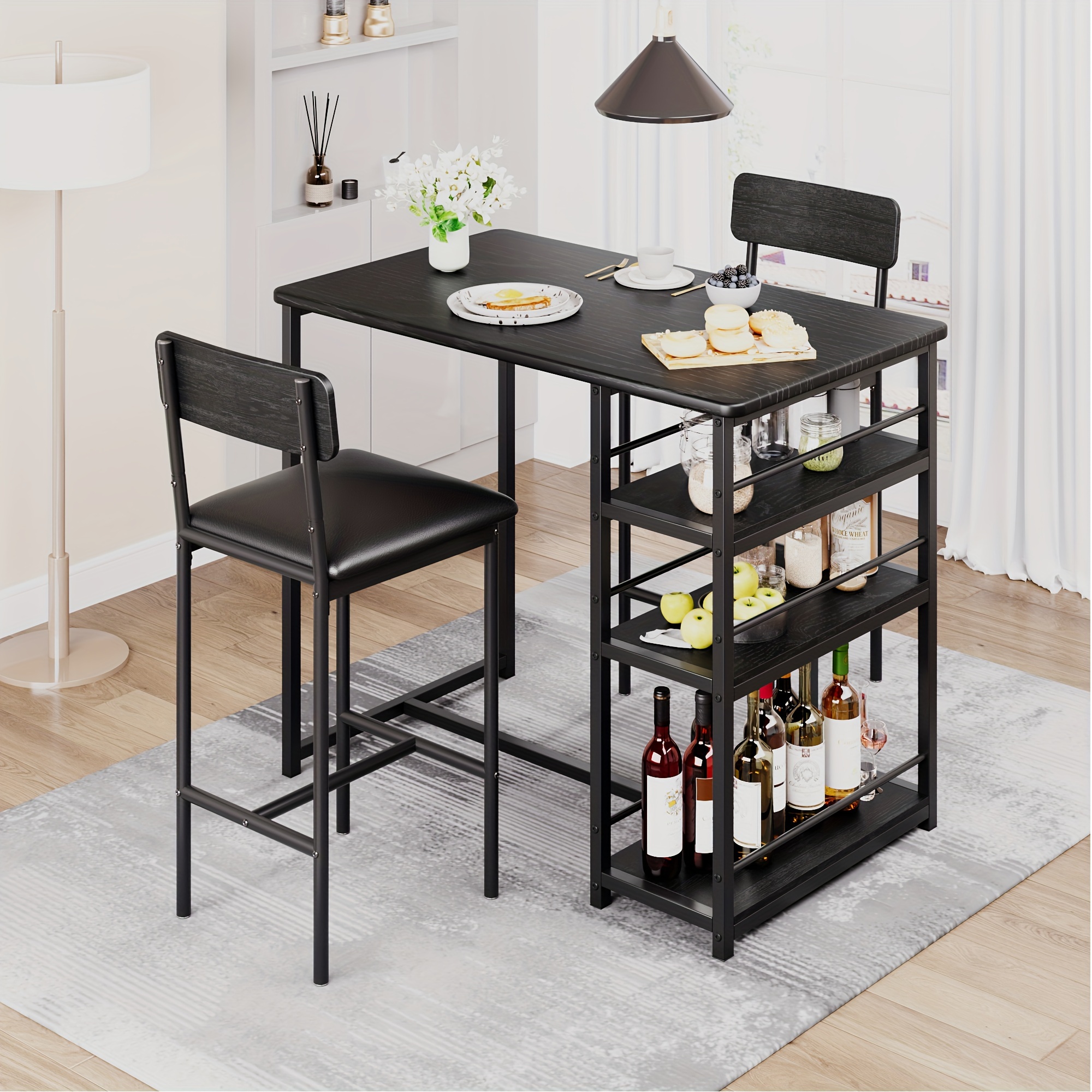 TEMU Kitchen Table Set, , 3pcs Dining Room Table Set, Bar Dining Table Set For Small Spaces, Apartment, Breakfast