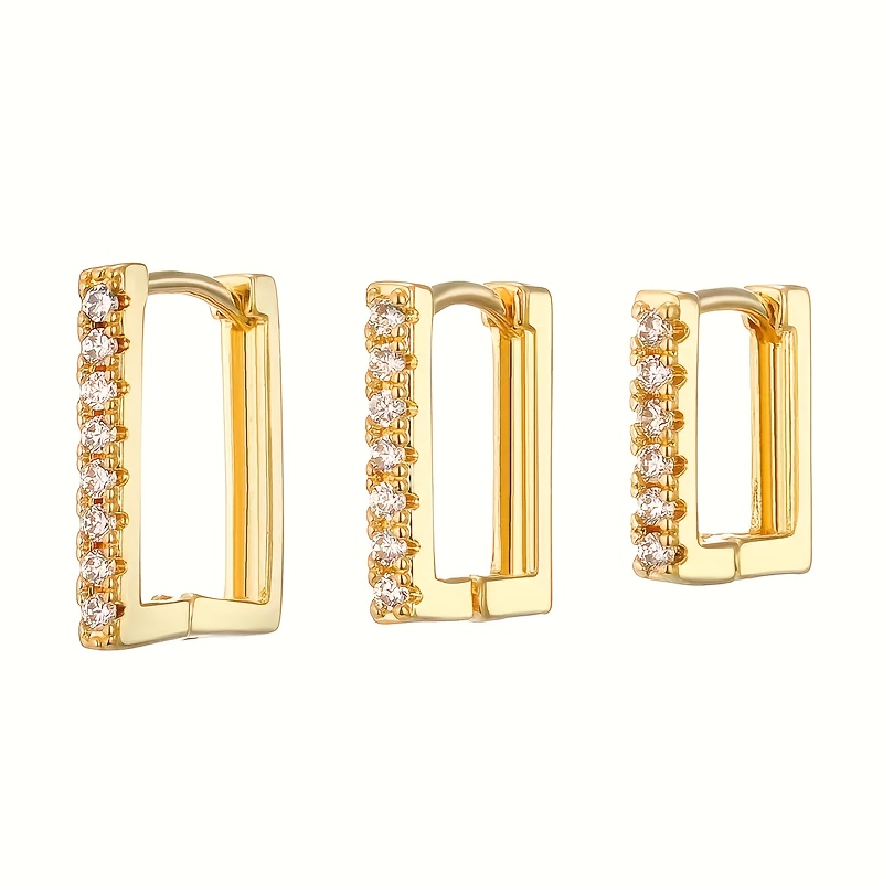 E-shop 3er Set Kupfer Mikro-Einlegearbeiten Synthetische Zirkonia Quadratische Ohrschmuck Schnallen Geeignet für Damen Alltagskleidung