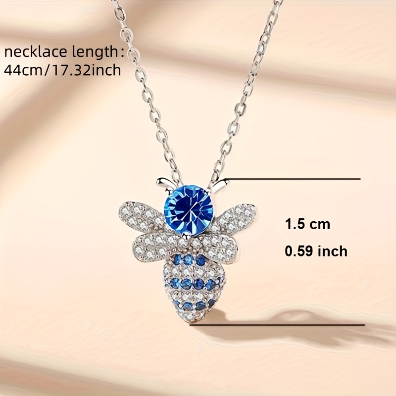 Women's Blue Zirconia Bee Necklace, Elegant Vacation Accessory
