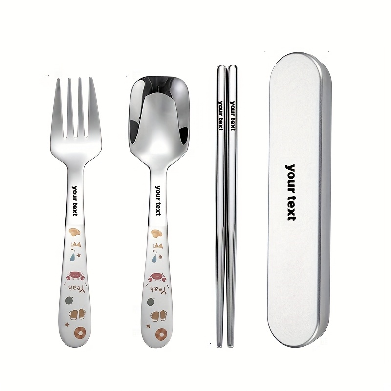 TEMU Personalized Customization, Portable Chopstick Spoon Fork Set, Student Tableware Set, Steel Tableware Set, Dessert Spoon Fork Chopsticks, Cute