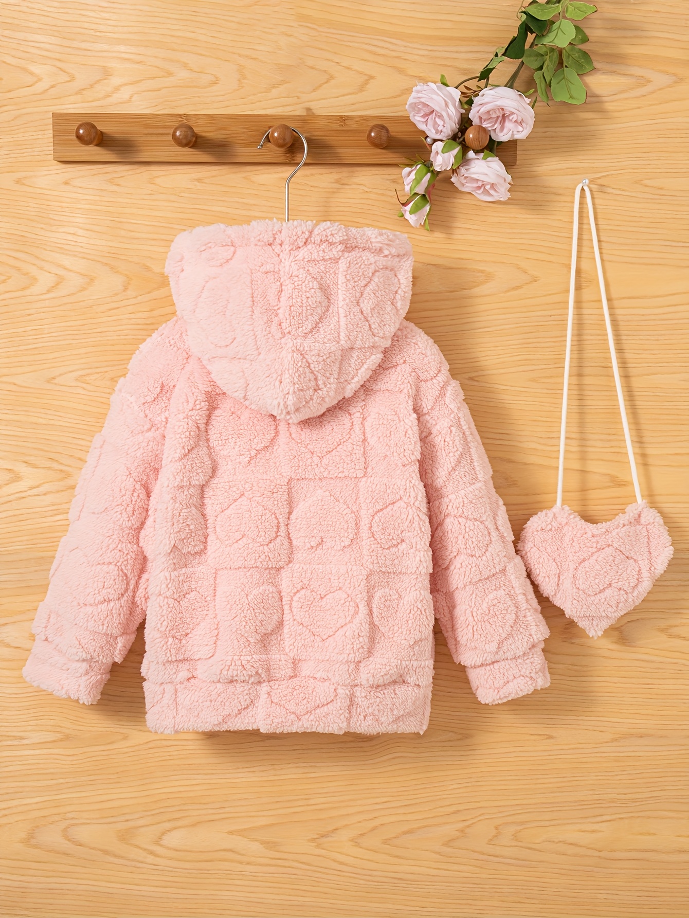 chaqueta lana capucha cuello niñas cremallera bolsillos Temu