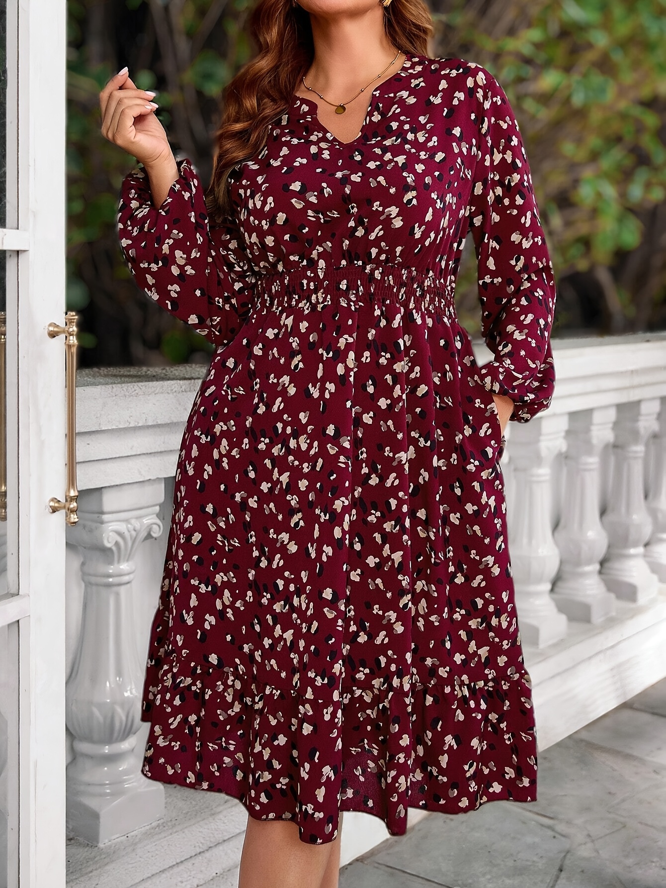 elegant plus size v neck polka dot dress 100 polyester woven - Temu Germany
