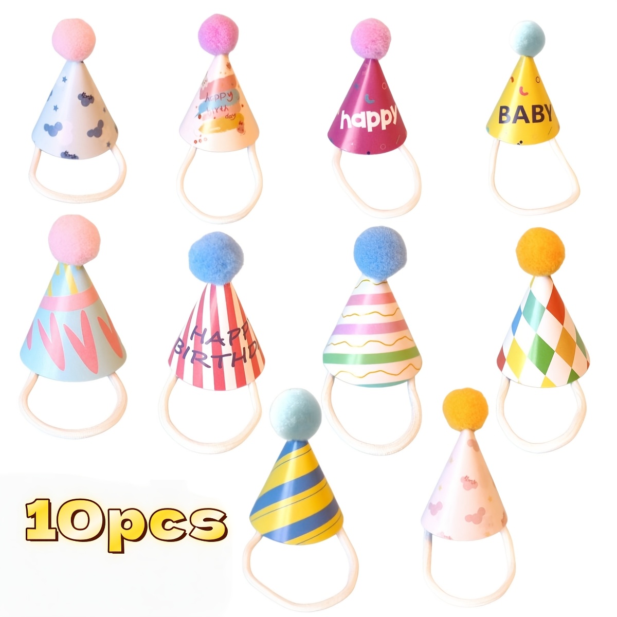 Temu – TEMU 10pcs Colorful Mini Party Hats With Rope, Birthday Cake Decoration Hats, Baking Finger Hats, Hamsters, Cone Hats, Small Animal Birthday