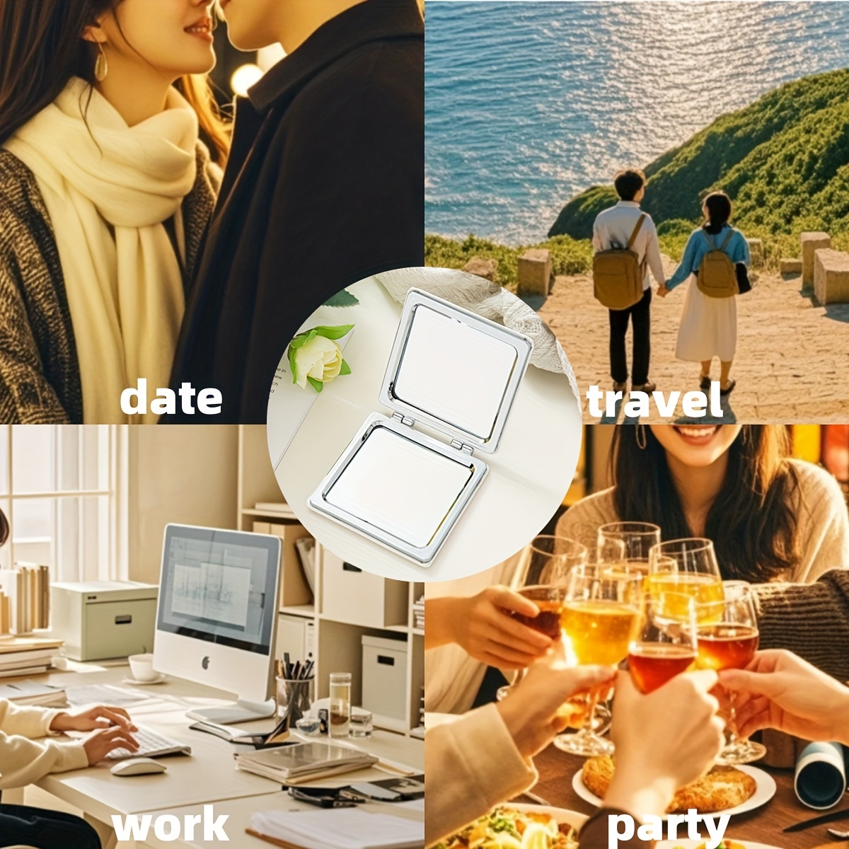 7pcs Set of Customizable Double-Sided Makeup Mirrors, Foldable Design