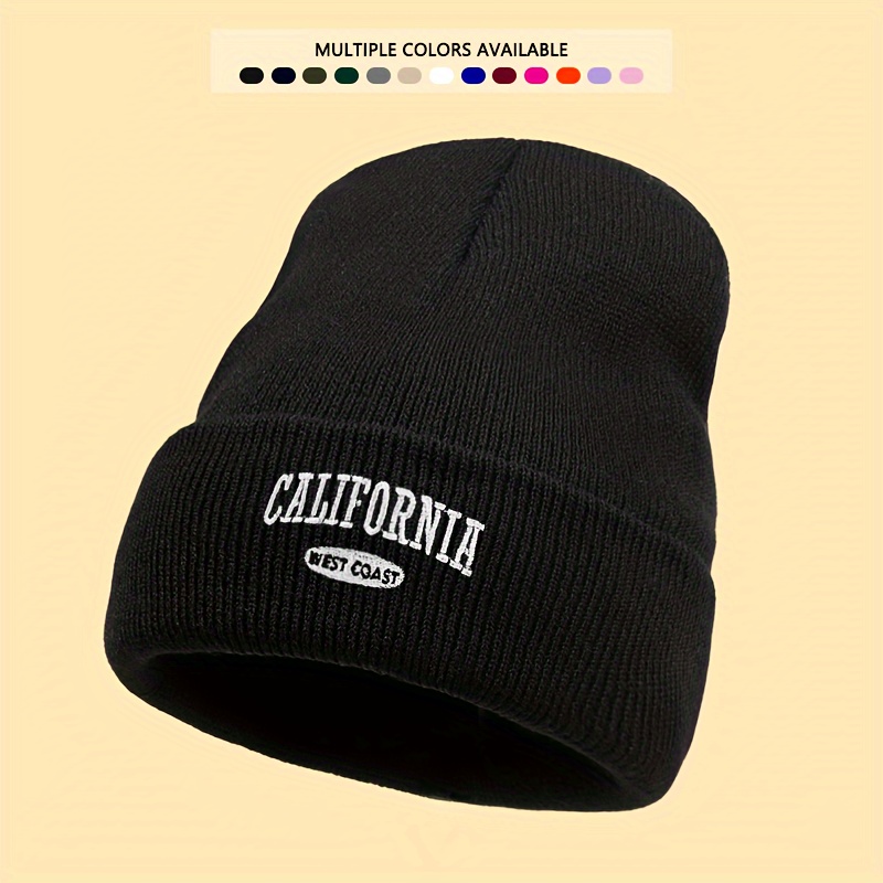 

Unisex California Embroidered Knit Beanie - 100% Acrylic Soft Stretch Casual Skull Cap - Warm Windproof Winter Hat For Men & Women