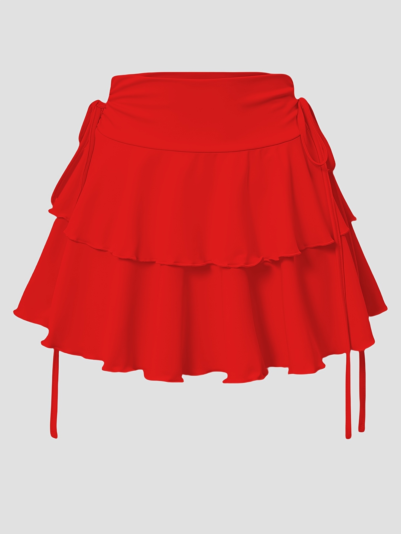 elegant red midi skirt with tie waist and side women's high