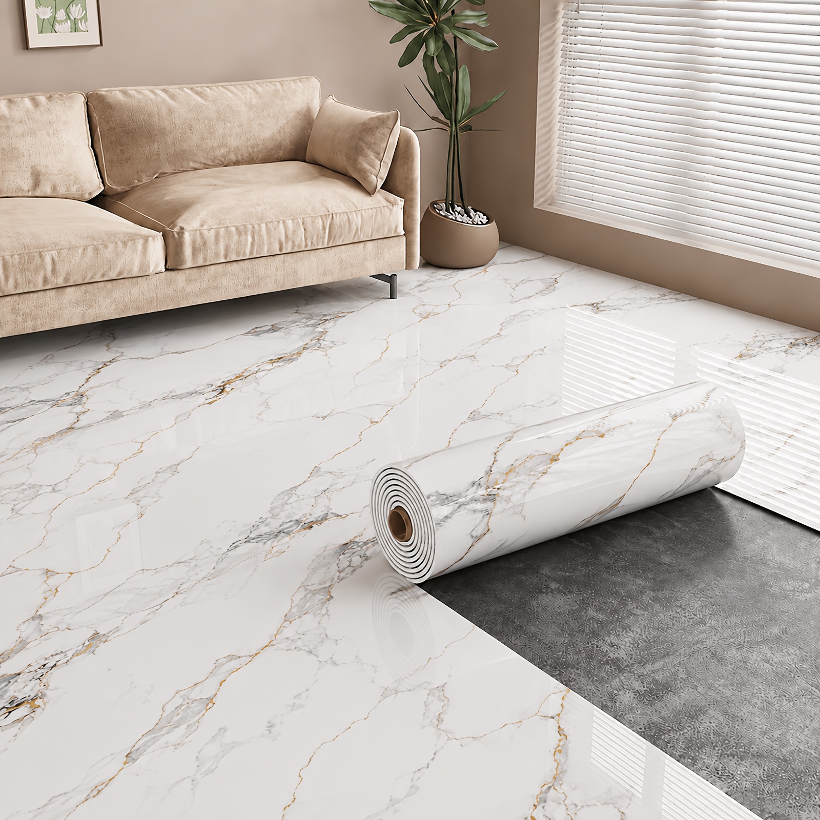 TEMU 1 Rolle Extra Dicke Marmor Boden- und Wandaufkleber - 300 cm x 60 cm Abzieh- und Klebe-Entfernbare Vinylfliesen für Bad, Küche, Wohnzimmer und