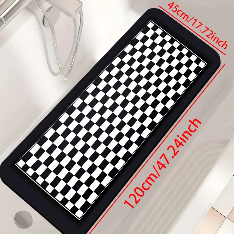 1pc diatomite bath mat with black and white checkered print pattern quick dry non slip absorbent floor mat soft comfortable for bathroom shower laundry room bedroom doorway rv kitchen rug bathroom rugs non slip bathtub mat bath matts for bathroom small bath mat rug bathroom doorway rug shower mat geometric pattern stylish floor rug material durable rubber backing nonslip rug floor rug household rugs mats Product details 5