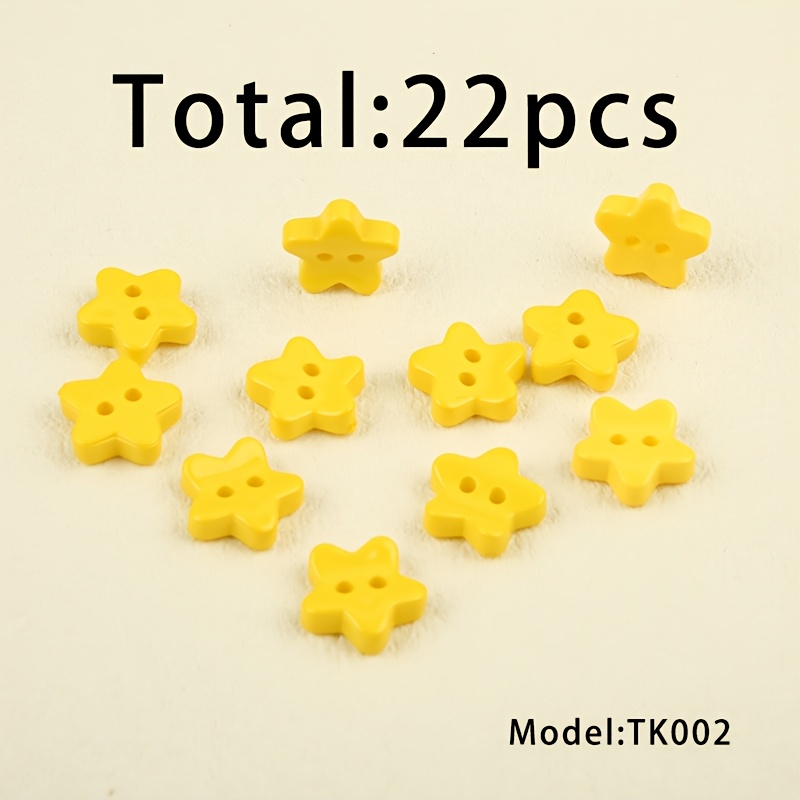 TEMU Kt002 Star Buttons 22pcs, Soft Creamy Yellow Five-pointed Star Double-hole Plastic Hand-sewn Buttons, Cartoon Star Buttons, Children's Clothing