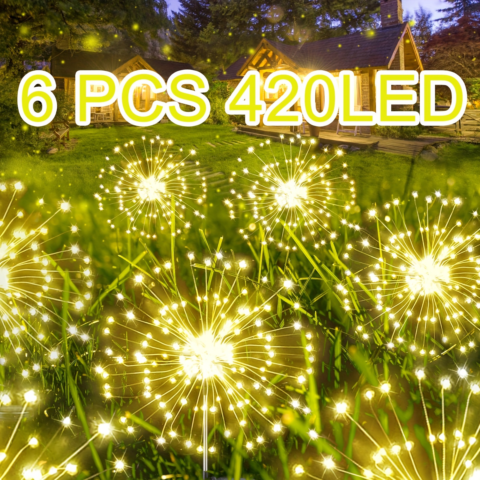 

6-pack Outdoor, Solar Firework Lights Upgraded 425 Led Solar Powered Sparkler Lights For Outside With 8 Lighting Modes For Garden, Patio, Yard, Outdoor Decor (warm White, Multicolor)
