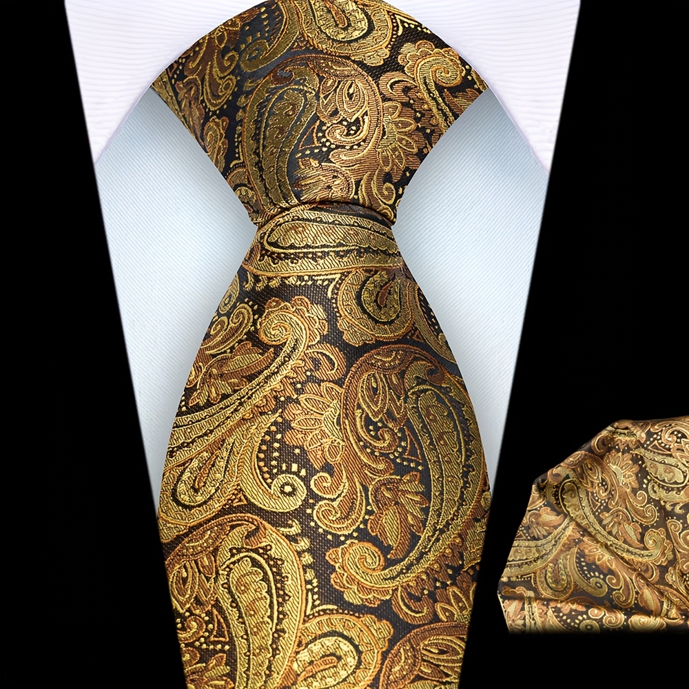 TEMU Ricnais 2pcs Men's 8cm Paisley Pattern Tie And Square Scarf Set High-quality Classic Fashion Wedding Party Business Necktie Set Men's Wedding
